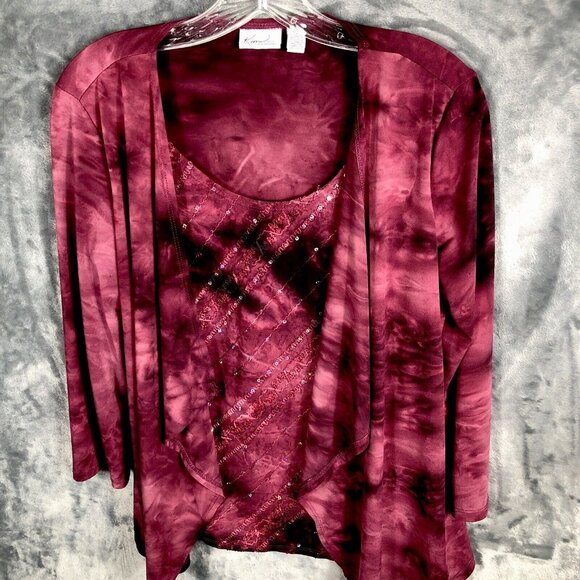 Kim Rogers Tops - Kim Rogers Top Women’s Petite Small  Burgundy Sequined Shirt
